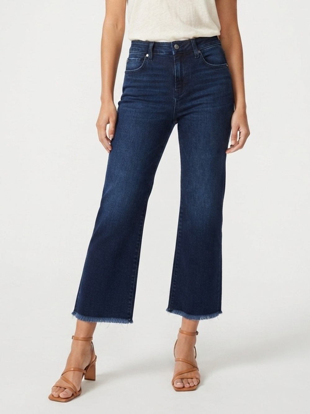 Liverpool Los Angeles Dark Wash Raw Hem Crop Flare Jeans Size 2/26